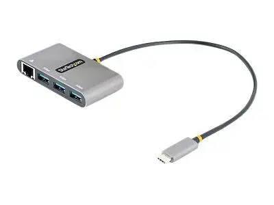 StarTech.com 3-Port USB-C Hub with Ethernet, 3x USB-A Ports, Gigabit Ethernet, USB 3.0 5Gbps, Bus-Powered, USB Type-C Hub w| GbE and 1ft|30cm Long Cable, Portable USB-C to USB-A Laptop Hub - USB Expansion Hub (HB30C3A1GEA2) - hub - 3 ports