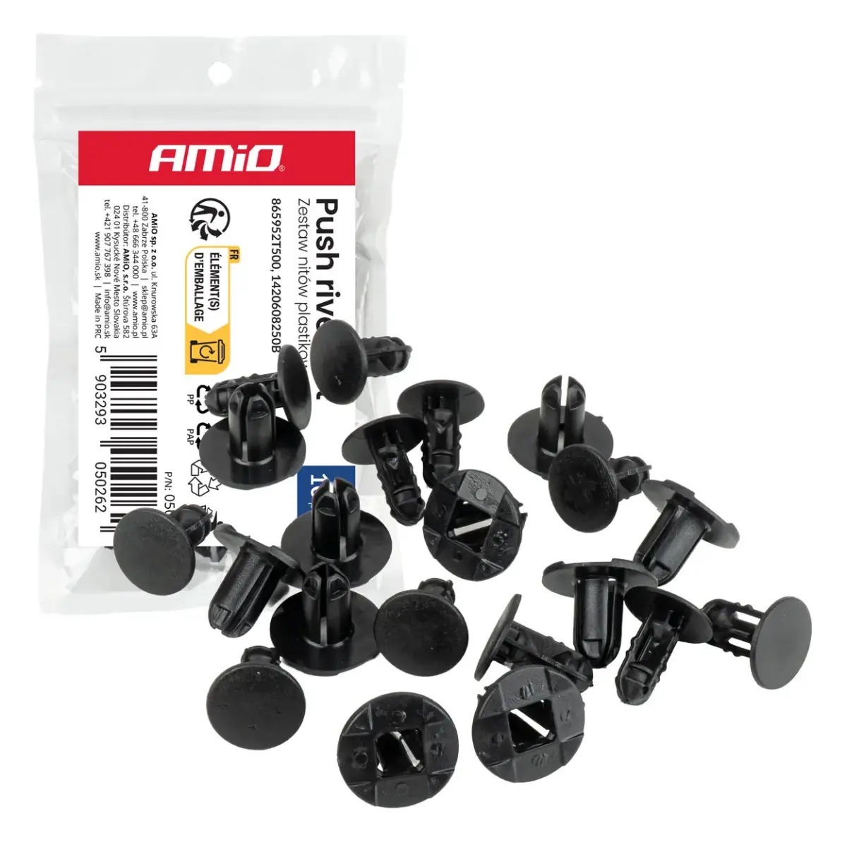 Plastic rivet set, 10 pcs. AMIO-05026