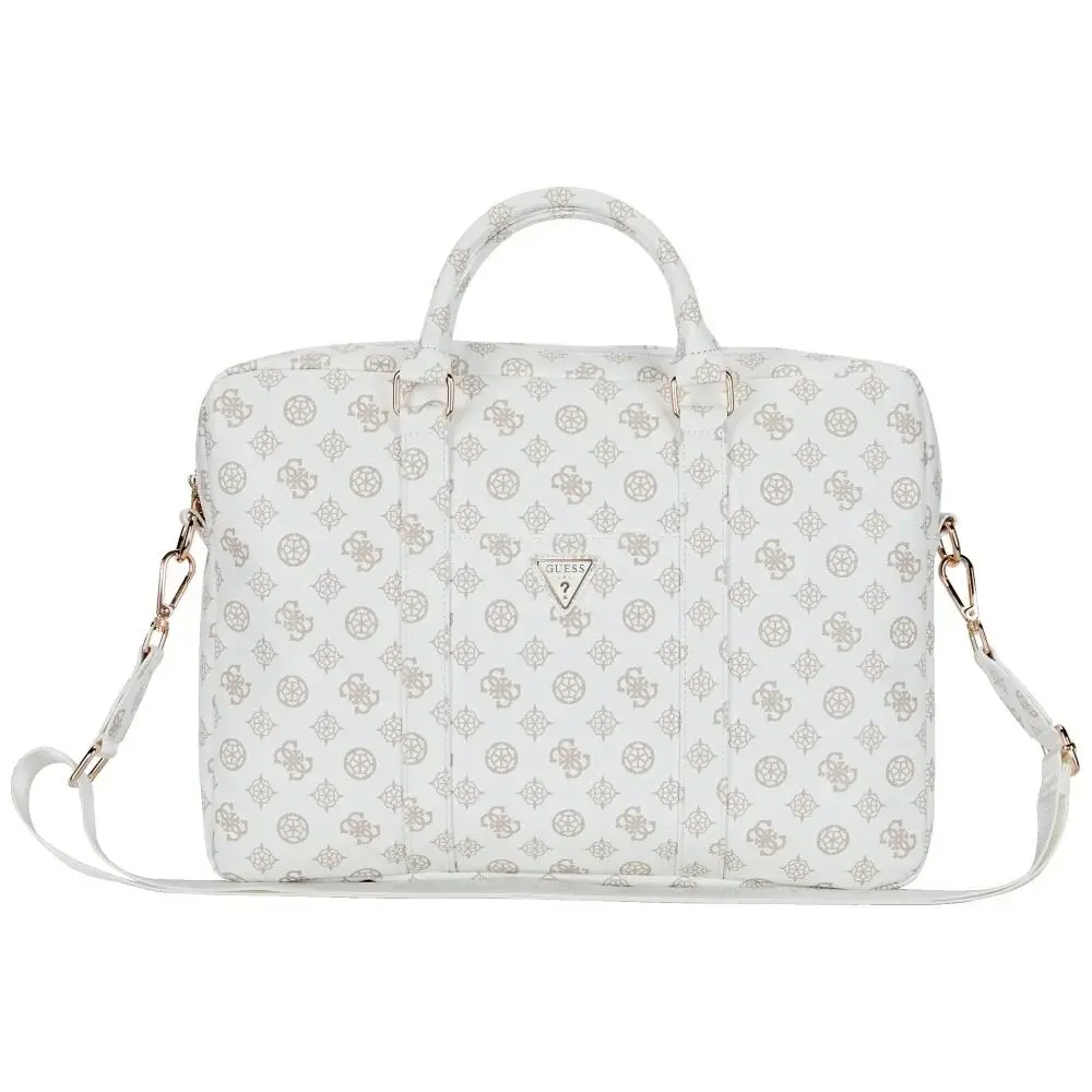Bag Guess 4G Peony Front Pocket Zipper Triangle Logo 16" white