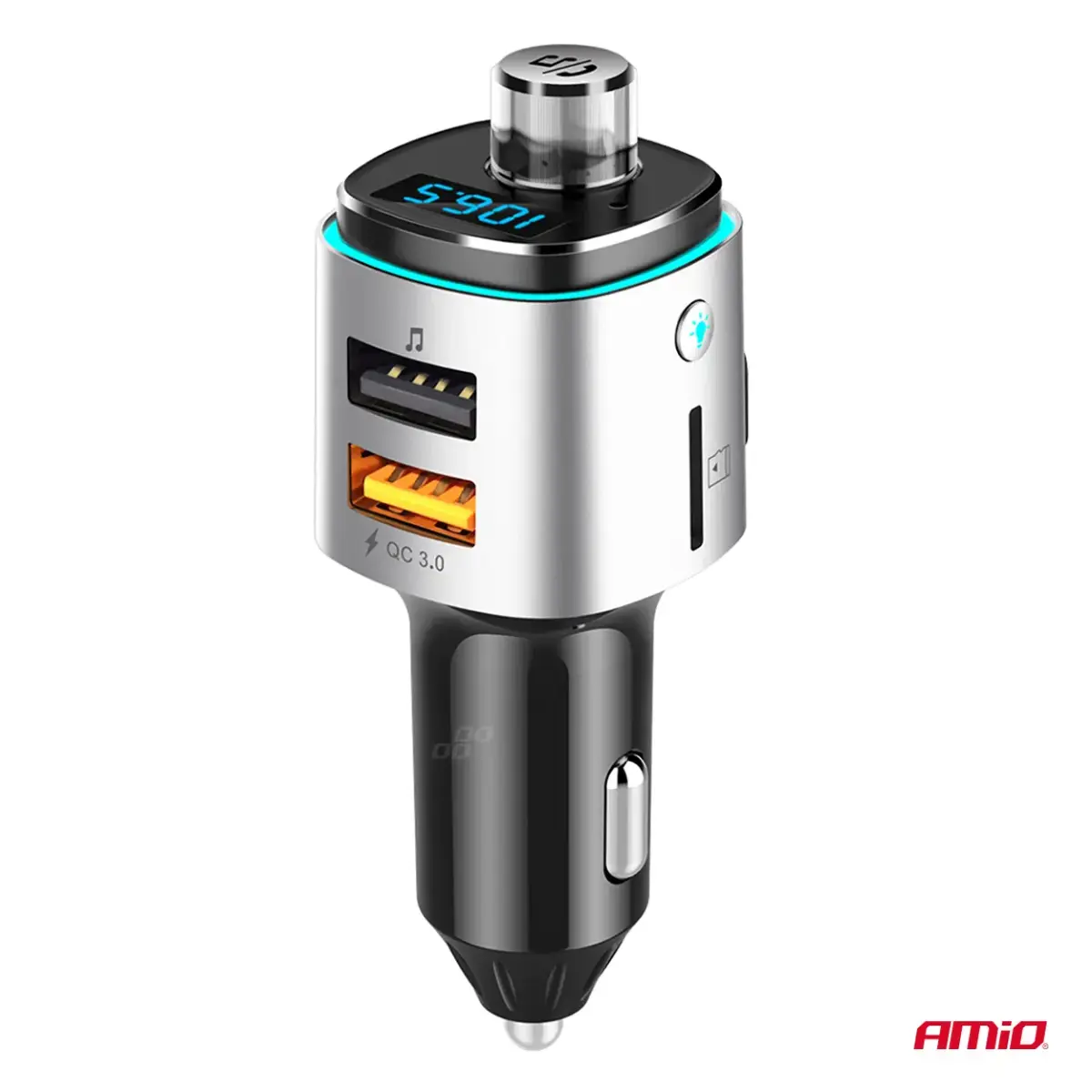 Car FM Transmitter 2×USB-A microSD 12V 24V AMIO-04654