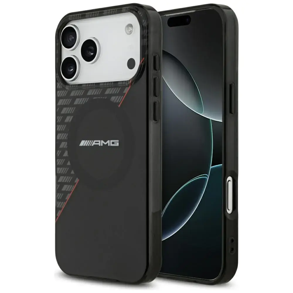 AMG Double Layer clear Rhombs phone case with MagSafe support for iPhone 17 Pro Max black-red