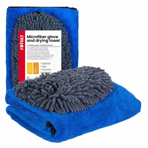 Microfiber glove and drying towel 94/800gsm 20x26/60x90cm AMIO-04489
