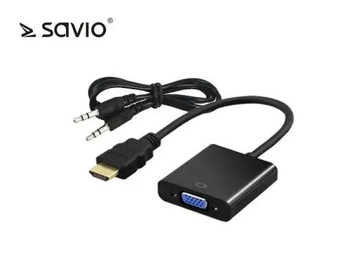 Savio HDMI adapteris - D-Sub (VGA) + Jack 3,5 mm VGA | HDMI, 3,5 mm stereo savienojums x2, 0,2 m, melns