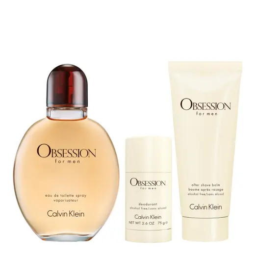 Set Calvin Klein: Obsession, Eau De Toilette, For Men, 125 ml + Obsession, Calming, After-Shave Balm, 100 ml + Obsession, Anti-Sweat, Deodorant Stick, For Men, 75 g