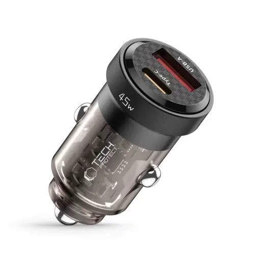 Tech-Protect CC45W automašīnas lādētājs | 45W | PD, QC | USB-C, USB-A | melns