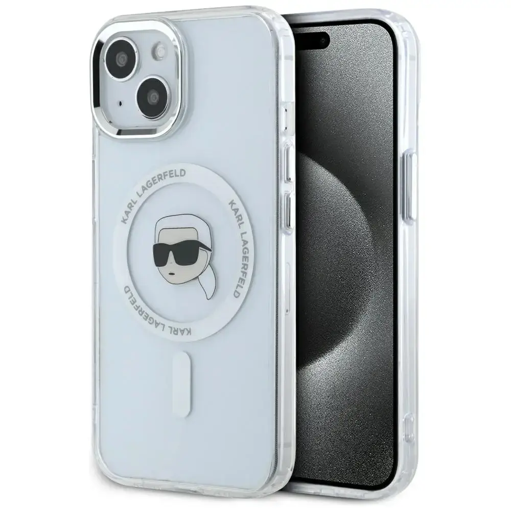 Etui Karl Lagerfeld IML Metal Karl Head   MagSafe do iPhone 15 Plus biały