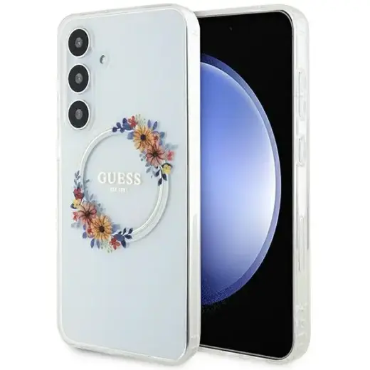Guess GUHMS24MHFWFCT S24+ S926 przeźroczysty|transparent hardcase IML Flowers Wreath MagSafe