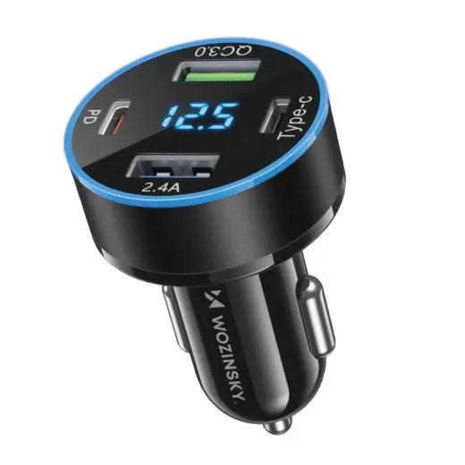 Wozinsky WDCCB car charger | 50W | PD, QC | USB-C, USB-A | with display | black