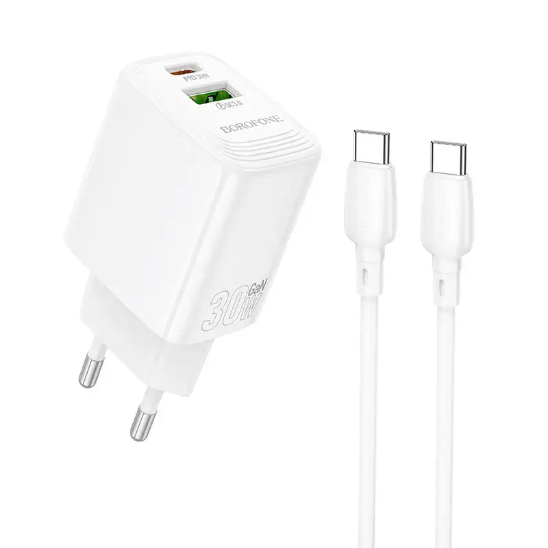 Borofone Wall charger BN29 Fuente | 30W | QC | PD | USB | Type C | white