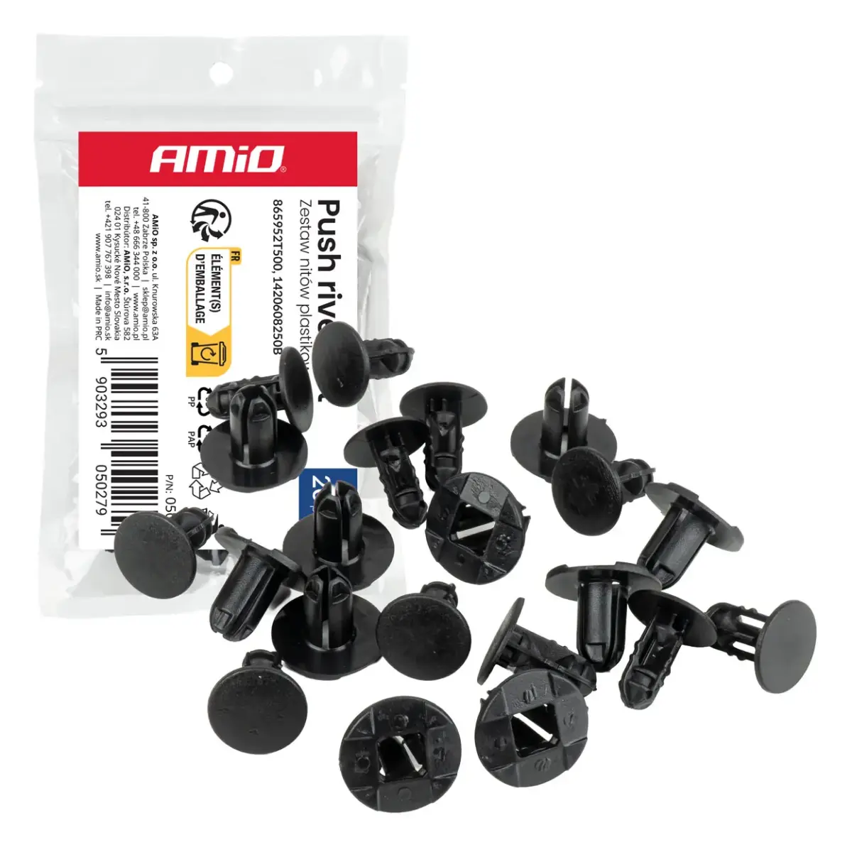 Plastic rivet set, 20 pcs. AMIO-05027