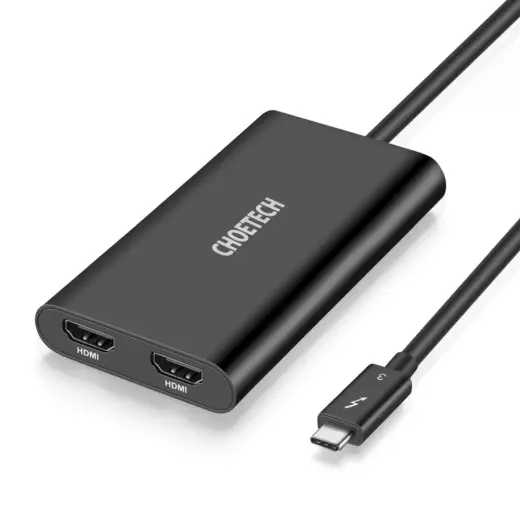 Choetech plug adapter USB Type C Thunderbolt 3 (40Gbps) - 2x HDMI 2.0 4K 60Hz black (HUB-H07)