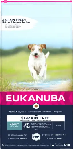 Сухой корм для собак - Eukanuba ADULT Small and Medium беззерновой Ocean Fish, 12 кг