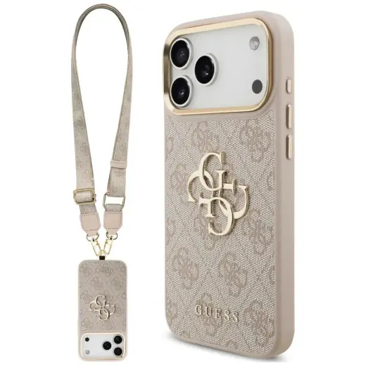 Case Guess 4G Big 4G Classic Logo Big Strap Metal Buttons for iPhone 18 Pro Max / 17 Pro Max pink