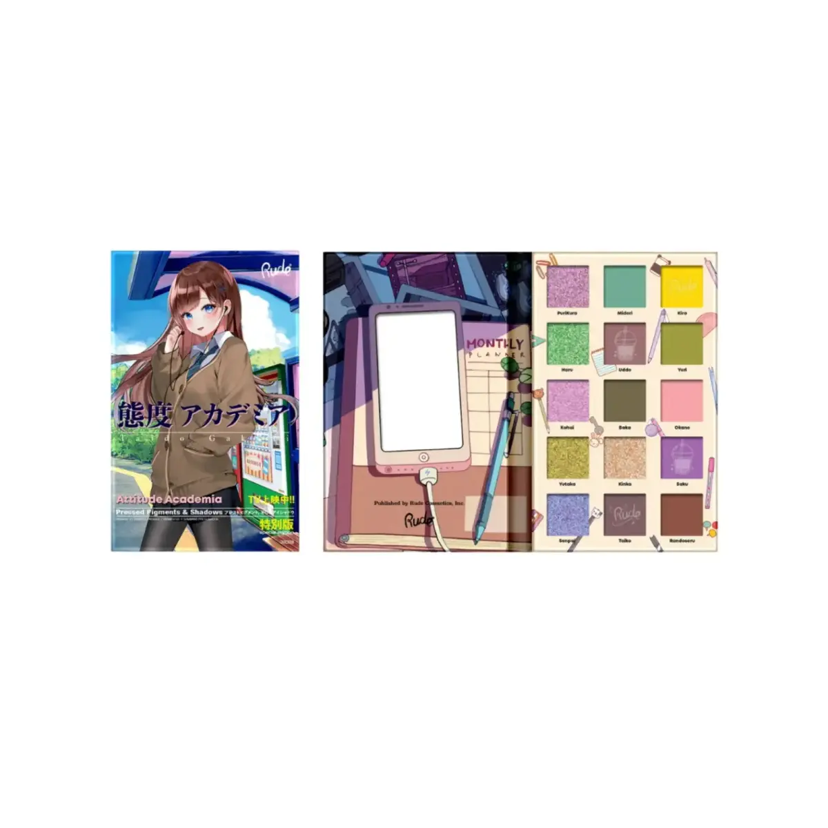 Rude Cosmetics, Attitude Academia, Eyeshadow Palette, 15 Shades