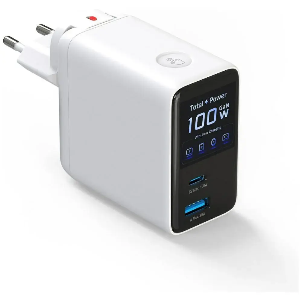 4smarts GaN Flex Screen AI tīkla lādētājs | 100W | GaN | USB-C, USB-A | balts