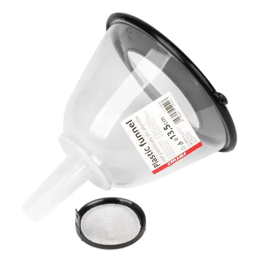 Plastic funnel with half cover and filter 13,5cm AMIO-04042
