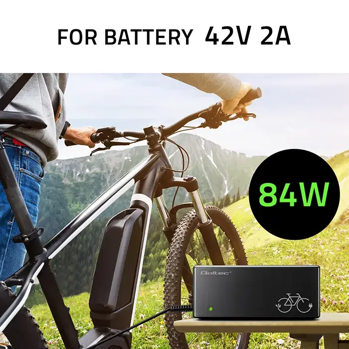 Qoltec Fast Charger for e-bike 36V | 42V | 2A | GX12-3Pin +power cable