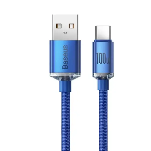 Baseus Crystal Shine Series datu pārraides un uzlādes vads | USB-A uz USB-C | 100W | 1.2m | zils