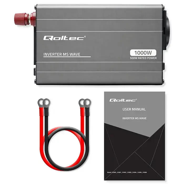 Qoltec MS Wave Voltage Converter | 12V to 230V | 500/1000W | USB | Compatible with LiFePO4, GEL and AGM batteries