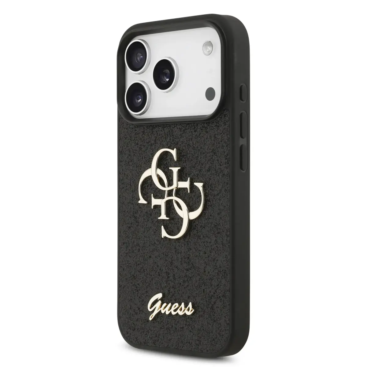 Guess PU Fixed Glitter 4G Metal Logo Case for iPhone 17 Pro Black