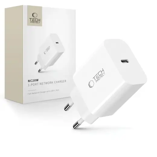 TECH-PROTECT NC20W 1-PORT NETWORK CHARGER | 20W | PD | USB-C | white
