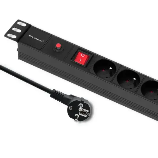 Qoltec Overvoltage power strip  for RACK 19" with CB | 1U | 16A | PDU | 6xFRENCH | 2m