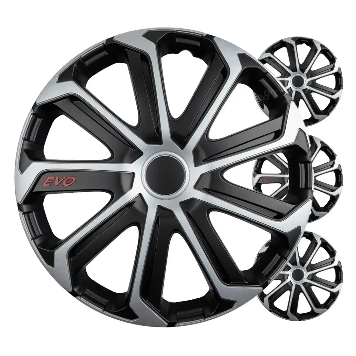Car hubcaps 4pcs set EVO black & silver 16" COLOR BOX