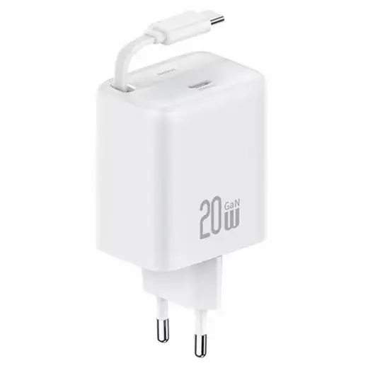 USAMS YC Series travel charger | 20W | GaN, PD, QC | USB-C | with USB-C to USB-C cable included | white