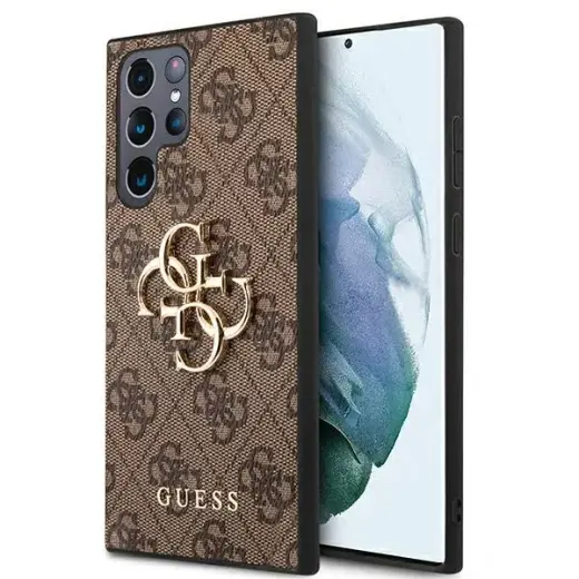 Guess PU 4G Metal Logo Case for Samsung Galaxy S22 Ultra Brown