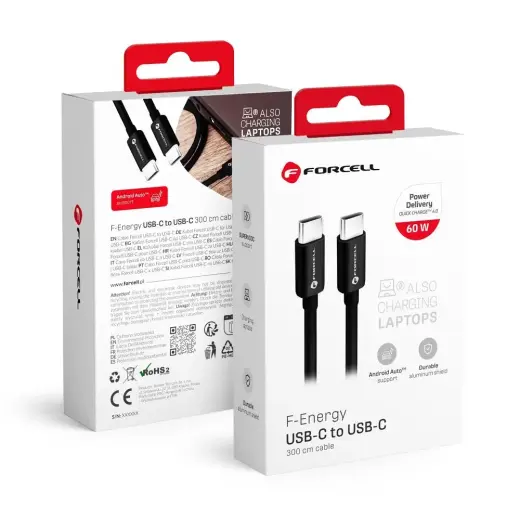 Forcell F-Energy C338 data transfer and charging cable | USB-C to USB-C | QC 4.0, PD | 60W | 3m | black