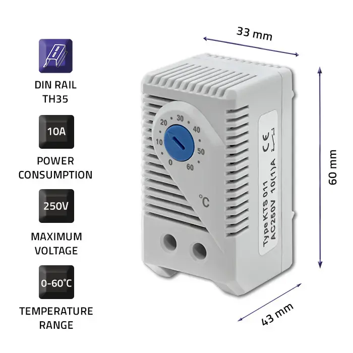 Qoltec Shut-off thermostat 10A | DIN 35