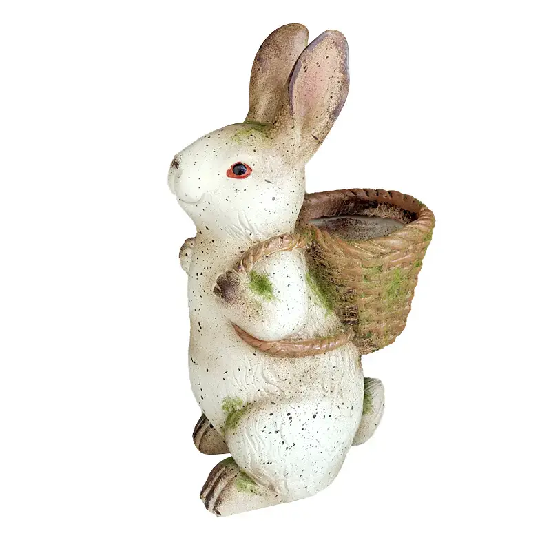 Garden decor Rabbit with basket 43cm