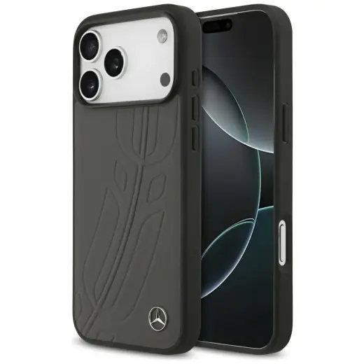 Mercedes nahast Large Laurel Leave telefoniümbris MagSafe toega, sobib iPhone 17 Pro Max, antratsiit