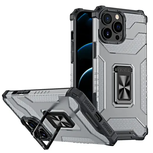 Crystal Ring Tough Rugged telefono dėklas su stovu iPhone 11 Pro juodas
