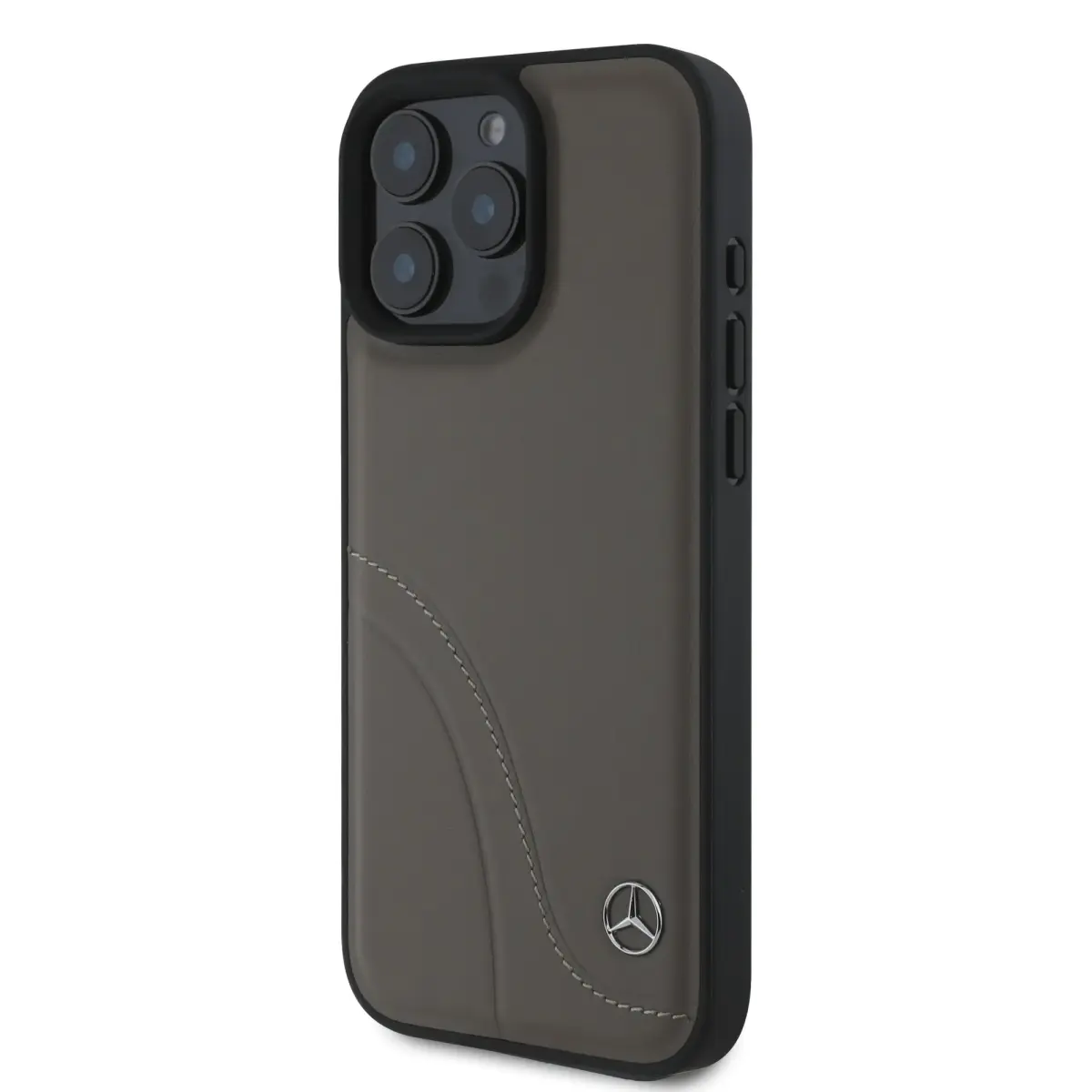 Mercedes Curved Stitches Leather phone case for iPhone 16 Pro brown