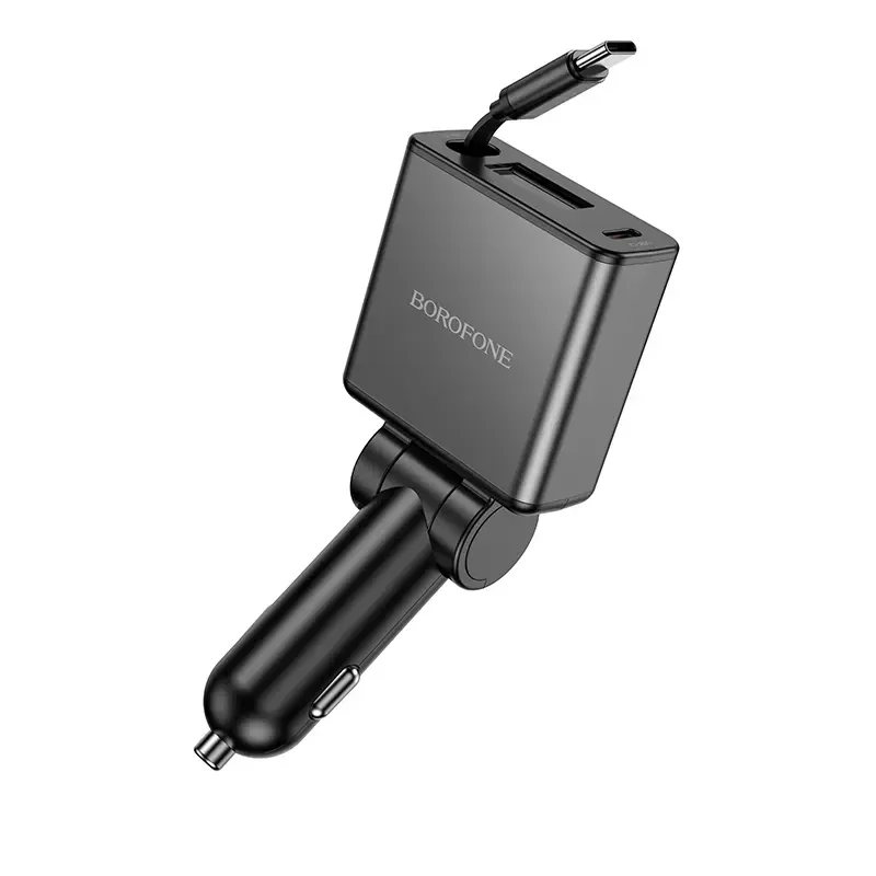 Borofone Car charger BZ33 Auspicious - Type C - PD 60W + retractable Type C cable black