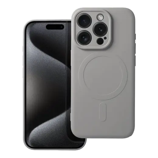 SILICONE MAG COVER telefono dėklas su MagSafe palaikymu iPhone 15 Pro pilkas