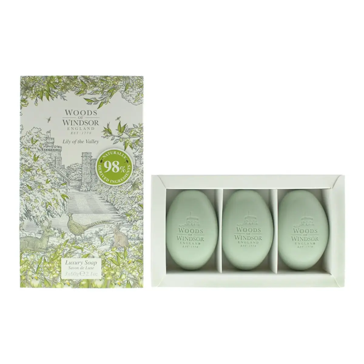Set Trio, Woods Of Windsor, Lily Of The Valley, Moisturizing, Massage Soap Bar, Shea butter, 3 pcs, 60 g