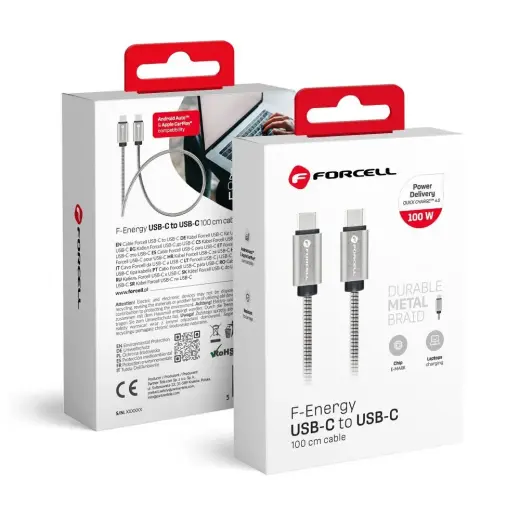 Forcell C239 data transfer and charging cable | USB-C to USB-C | QC 4.0, PD | 100W | 1m | silver