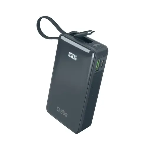 SBS išorinė baterija (powerbank) | 10 000 mAh | 20W | USB-C | LED ekranas | pilkas
