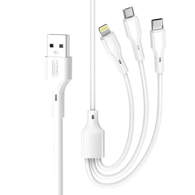 XO NB230 3-in-1 datu pārraides un uzlādes vads | USB-A to Lightning, USB-C, Micro USB | 15W | 1m | balts