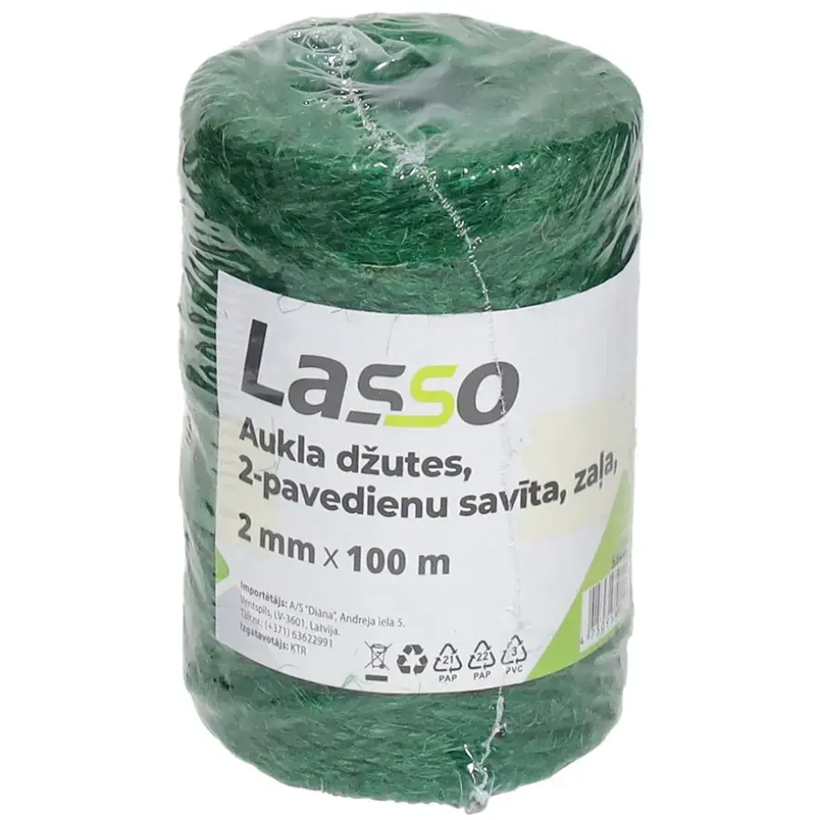 Jute cord, 2-strand twisted, green, 2mmx100m