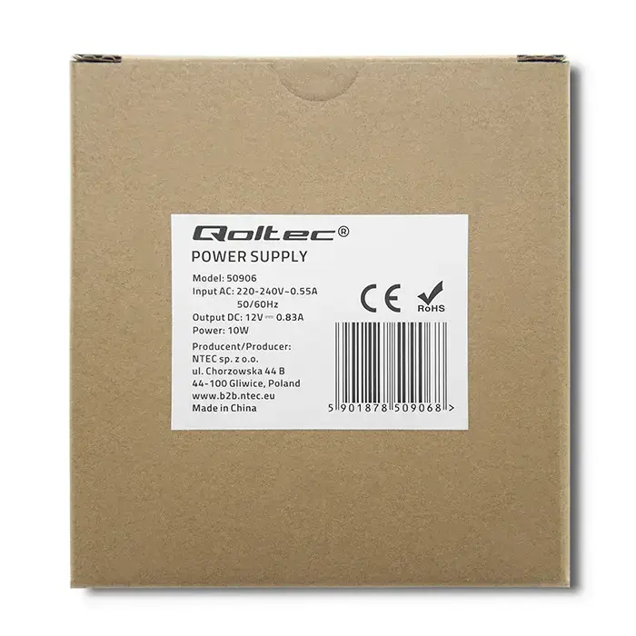 Qoltec DIN rail power supply | 10W | 12V | 0.83A | White | Slim