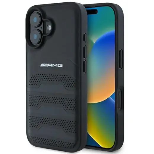 AMG AMHCP16SGSEBK iPhone 16  6.1" czarny|black hardcase Leather Debossed Lines Black Logo
