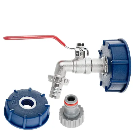 IBC komplekt - S60x6 adapter + 1/2'' kraan 3/4'' väliskeermega + 1/2'' voolikuotsik + voolikuühendus