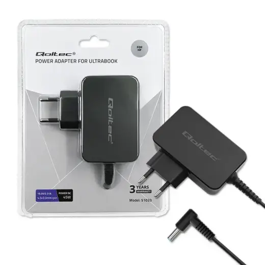 Qoltec Power adapter for ultrabook laptop HP 45W | 19.5V | 2.31A | 4.5*3.0+pin