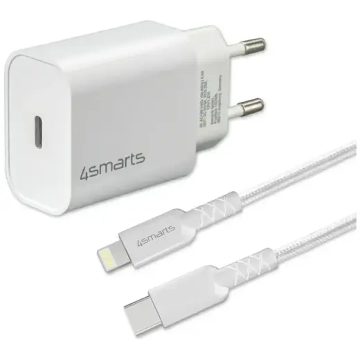 Зарядное устройство 4smarts VoltPlug | 20W | PD | USB-C | с кабелем USB-C на Lightning в комплекте | белое