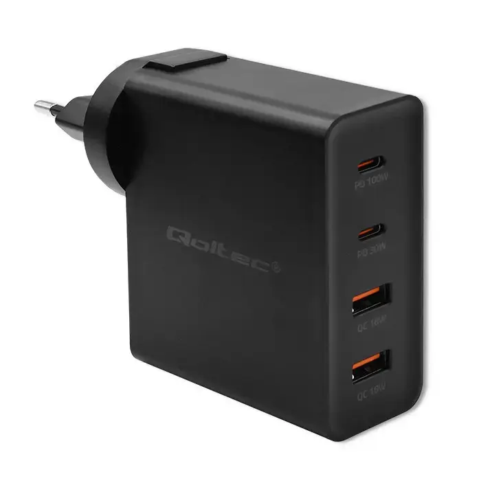 Qoltec GaN POWER PRO tīkla lādētājs | 130W | GaN | USB-C, USB-A