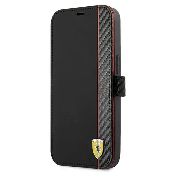 FESAXFLBKP13MBK Ferrari Smooth and Carbon Effect Book Case for iPhone 13 Black