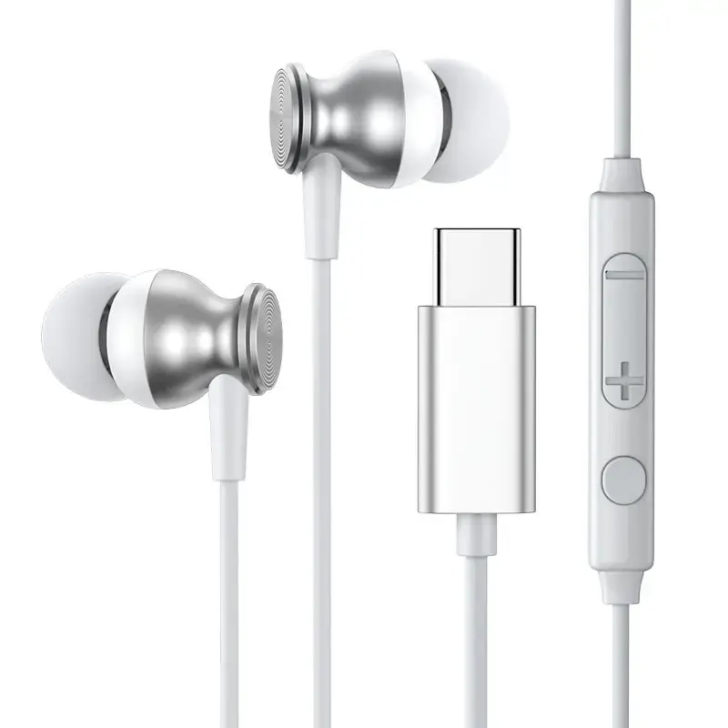 Joyroom EarBuds USB Headphones Type C with remote control and microphone silver (JR-EC04 Silver)